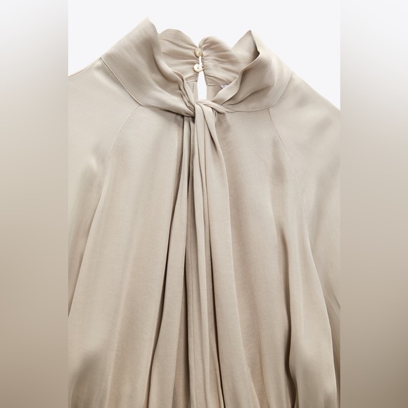 NWT ZARA Silky Satin Knotted Cream Long Sleeve Dress Formal Minimalist Modern - Picture 11 of 14
